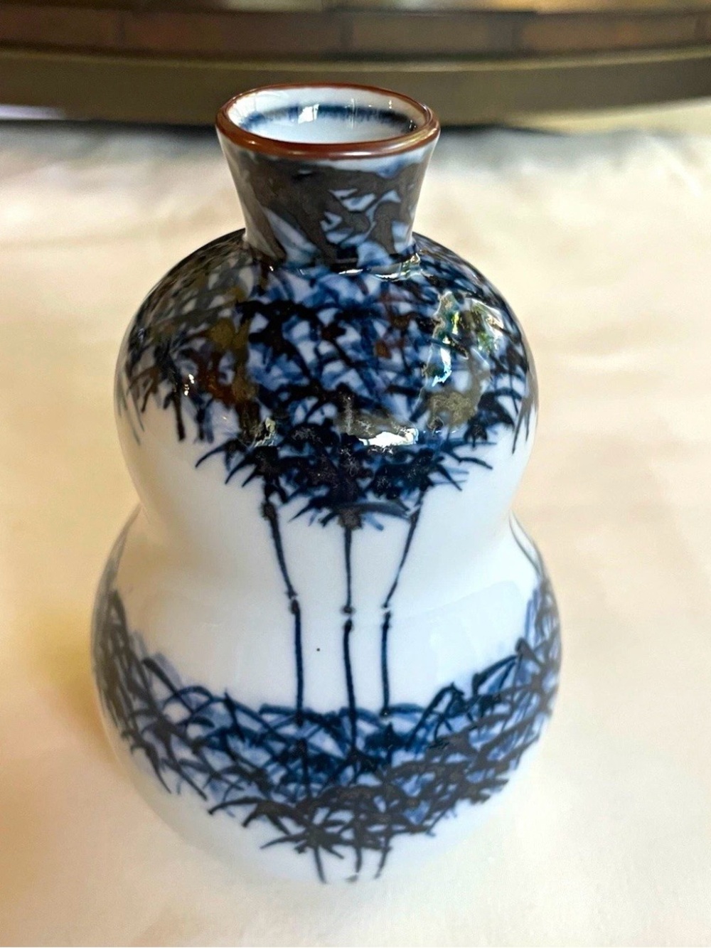 Blue and White Porcelain Gourd Vase with Bamboo Motif
